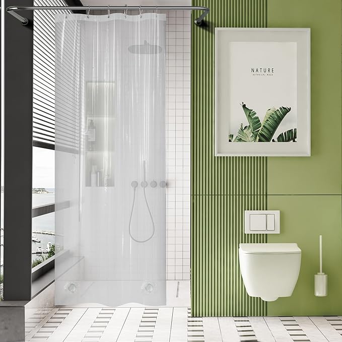 AmazerBath Stall Shower Curtain Liner 36x72, Walk in Shower Curtain Plastic, Clear Shower Stall Curtain Liner Heavy Duty Thick PEVA, Half Shower Liner with 2 Weighted Stones and 6 Grommet Holes