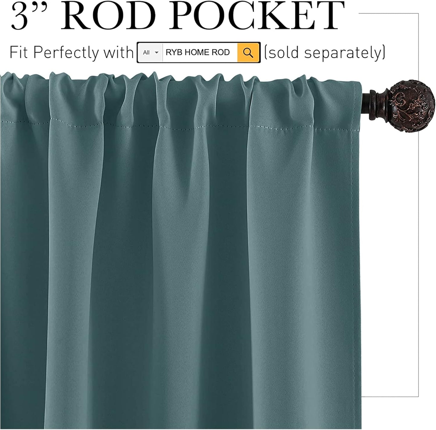 RYB HOME Small Curtains Blackout - Privacy Energy Efficiency Mini Curtains for Kids Bedroom RV Camper Windows Trailer Bathroom Kitchen Cabinet Door Window, W 29 x L 36, Teal Blue, 2 Panels