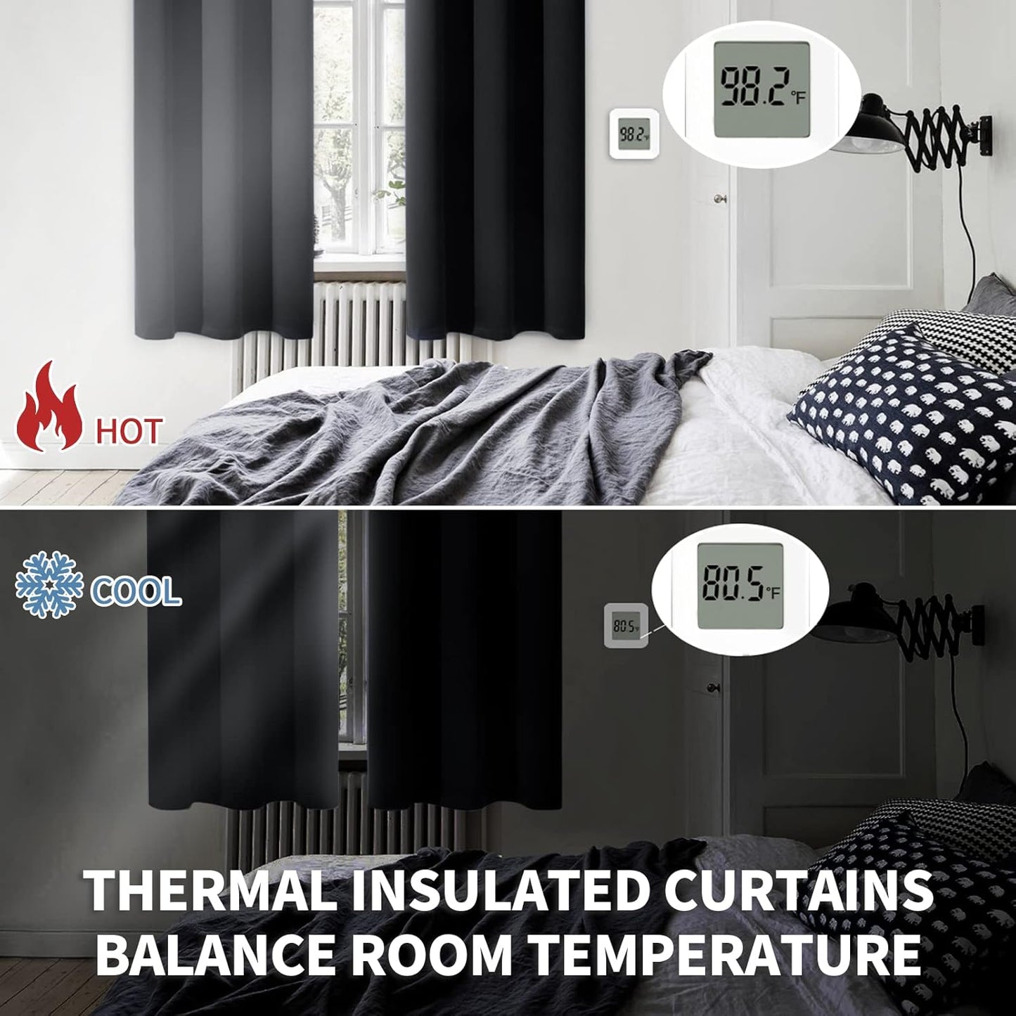 BGment Black Blackout Curtains for Bedroom 52 x 72 Inch Long - Thermal Insulated Drapes Room Darkening Window Treatments for Living Dining Room, 2 Panels