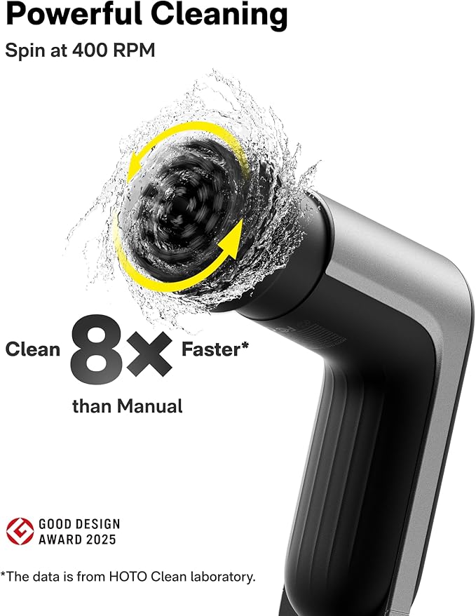 HOTO Grip™ Cordless Electric Spin Scrubber, IPX7 Waterproof, Lightweight at 0.65 lb with 6 Brush Heads, Powerful Cleaning Scrubber, for Bathroom, Kitchen, Tile, Shower