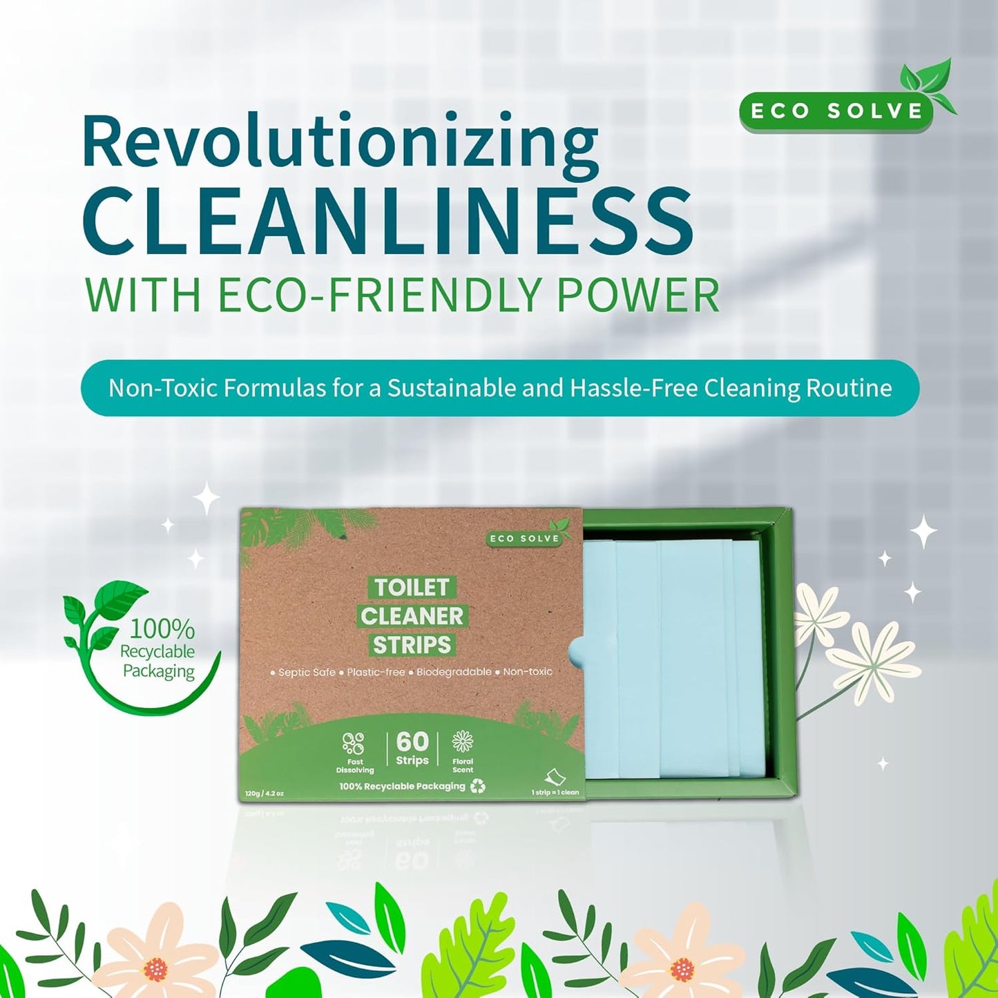 Toilet Bowl Cleaner Strips, Eco-friendly, Non-toxic, Septic Safe, Removes Odors & Stains, Plastic-free, Natural Toilet Bowl Cleaner for Quick and Easy Cleaning, Toilet Fresheners (180 count)