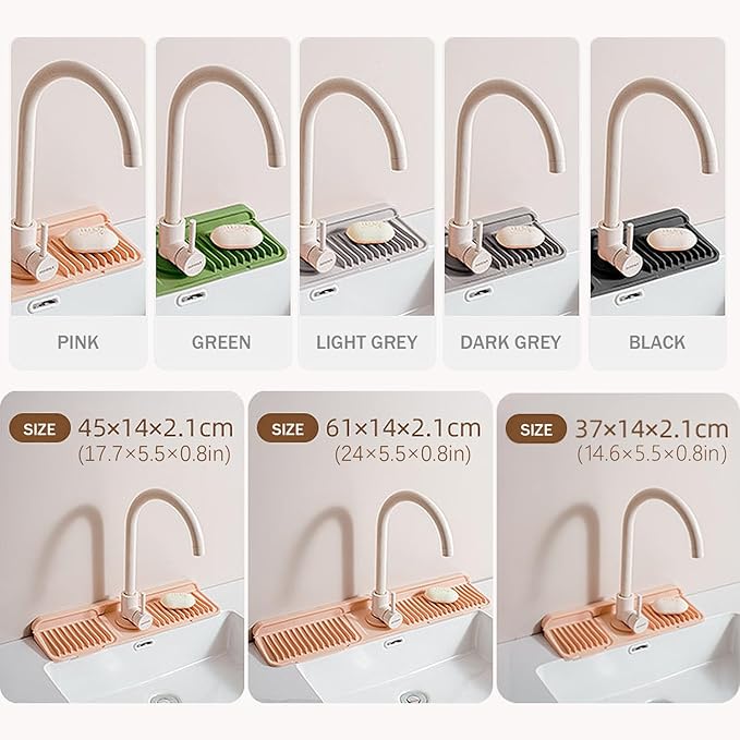 Button Style Faucet Drip Catcher – Silicone Faucet Mat for Kitchen Sink, Leak-Proof Splash Guard with 6° Slope, Behind Faucet Draining Mat, Easy Bathroom & Kitchen Gadgets (Pink, 14.5" x 5.5")