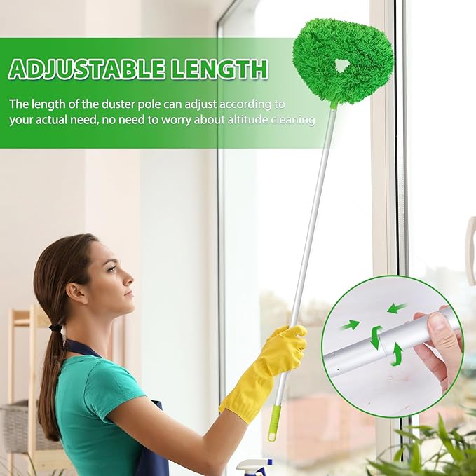 Ceiling Fan Cleaner Duster High Ceiling Extended Fan Blade Cleaner from 13 to 50 Inch Reusable Microfiber Ceiling Fan Duster with Extension Handle for Furniture Bookshelves Wall Door (Green)