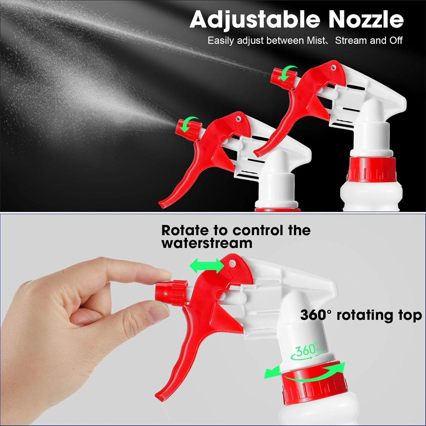 Eccliy 12 Pcs 16 Oz Plastic Spray Bottle, Adjustable Empty Reusable Sprayer for Cleaning, Planting, Water, Bathroom and Kitchen, BBQ, Commercial and Residential(Red, Green,Original)