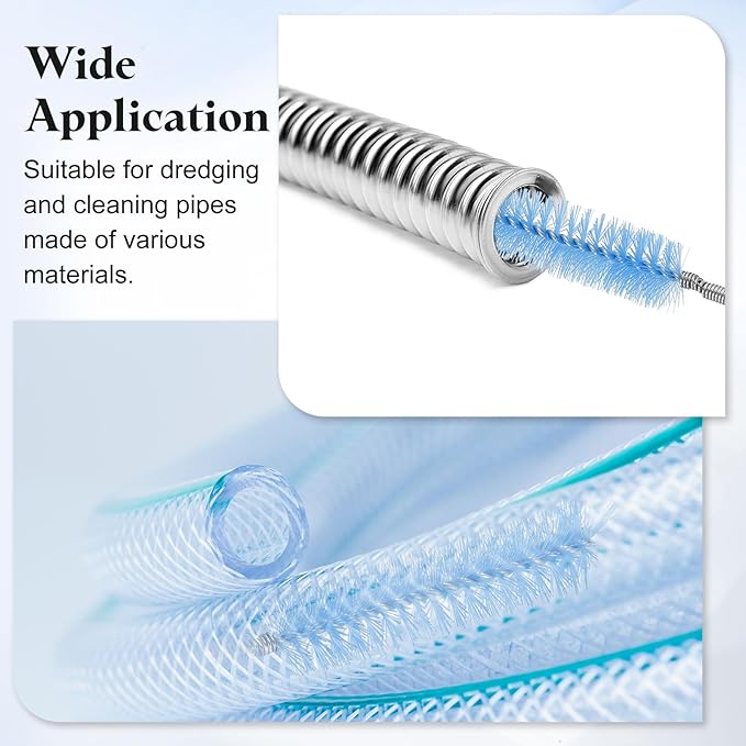 HARFINGTON 3pcs Flexible Long Drain Brush Straw Cleaner Set 78.74" Stainless Steel Double Ended Hose Brush with 8" Nylon Long Tube Pipe Cleaning for Fish Tank Sink Pipe, Black