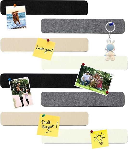8Pcs Rectangle Felt Cork Board Bar Strips with 35 Pushpins, Self-Adhesive Bulletin Board Strips for Office School Home Wall Decor Stickers Memos Schedules Photos Display -Gradual Grey& Camel