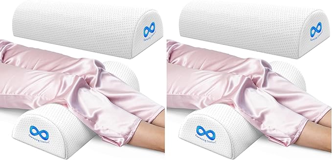 Everlasting Comfort Under Knee Pillow for Back Sleeping - Memory Foam Half Moon Leg Bolster Pillow for Back Pain, Thoracic Support (Pack of 2)