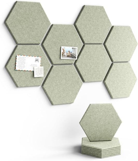 Fluxynara Hexagon Cork Board Alternative for Walls Decor-8-Pack Felt Bulletin Board Tiles,with 30 Pushpins,50 Adhesive Tabs for Office,Classrooms & Home Pin Board Felt Board-Sage