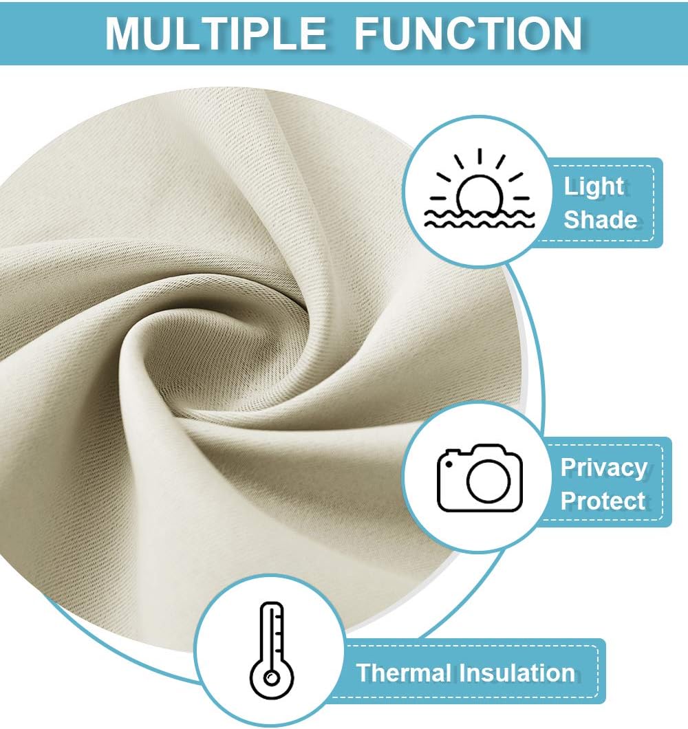 RYB HOME Curtains for Bedroom 63 inches Long, Blackout Thermal Insulating Window Treatment Drapes for Living Room Bathroom Basement Laundry Classroom, W 34 x L 63, Beige, 2 Panels