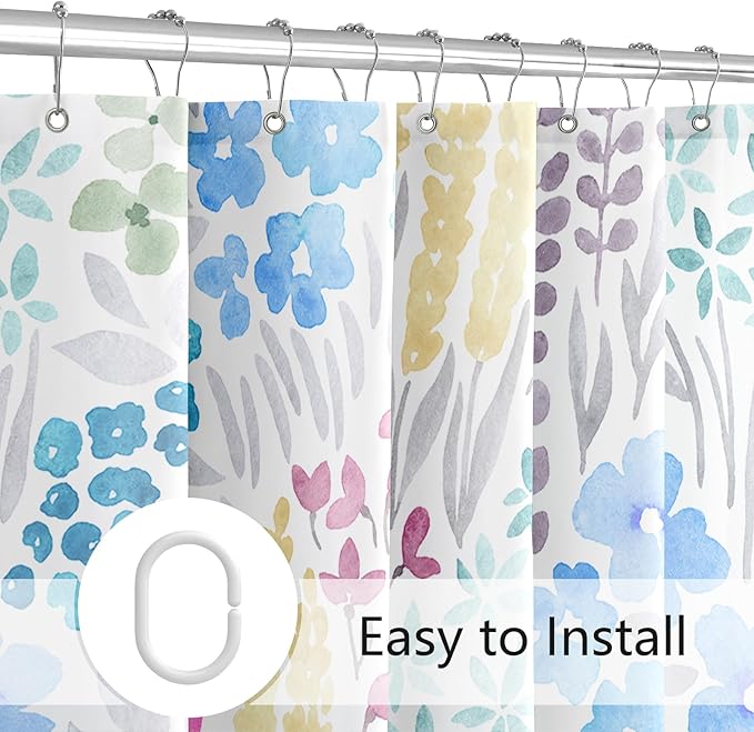 Small Stall Shower Curtain 36 x 72 Inch, Half Narrow Cute Floral Shower Curtain for Bathroom, Blue Pink Yellow Wildflower Boho Cottagecore Fabric Shower Curtain Set with Hooks