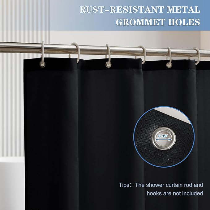 Nasitos Fabric Shower Curtain Liners 2 Pack - W72 x H72 - Washable & Water Resistant Lightweight Cloth Shower Liners for Bathroom, Soft Hotel Quality, Standard Size (Black, 4 Magnets Included)