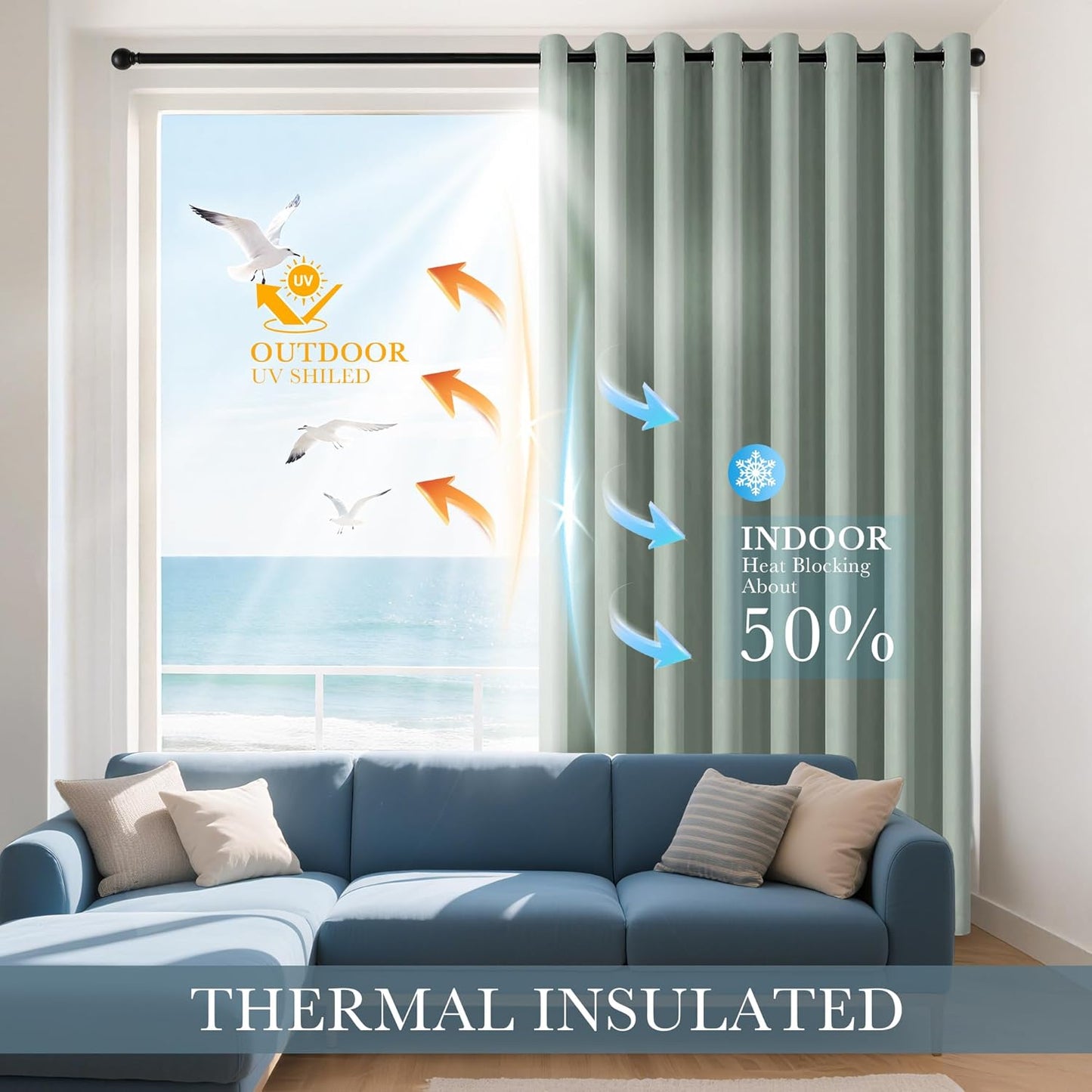 PONY DANCE Sage Green Blackout Curtains for Living Room - Thermal Insulated Window Treatment Panels, Room Darkening Blackout Drapes for Bedroom, 42 x 60 Inch, 2 Panels