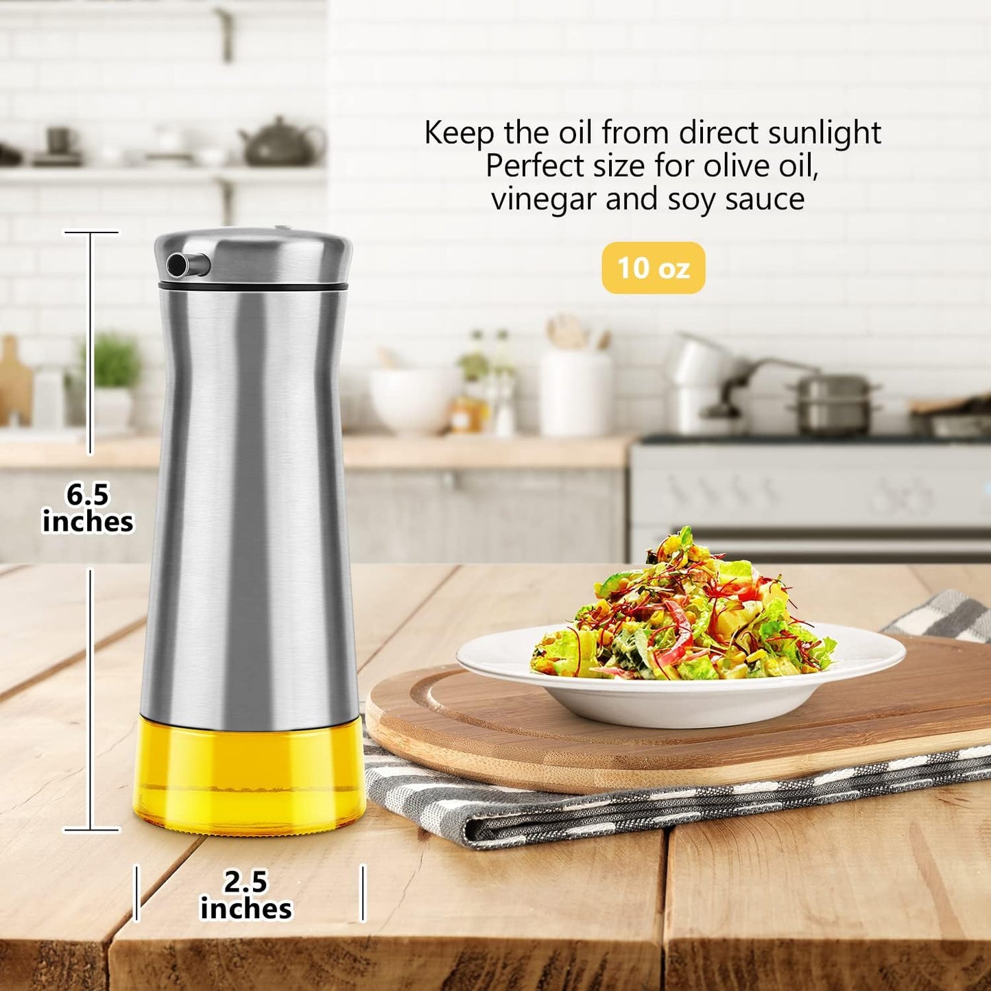 Aelga Olive Oil And Vinegar Dispenser Set -2 Pack Elegant Stainless Steel Oil Dispenser Set- Vinegar Bottle for Kitchen with No-Drip