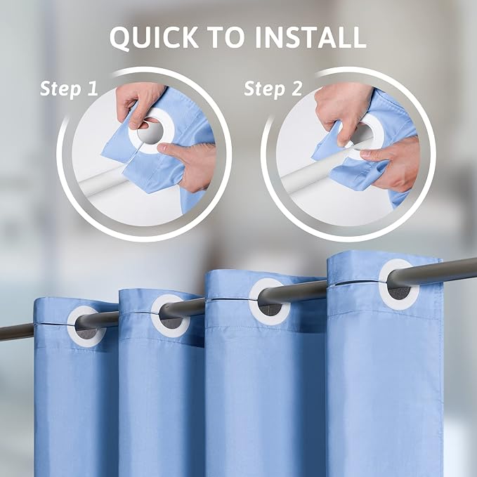 Blue Extra Long No Hook Shower Curtain 84 Length,Waterproof Fabric Shower Curtains for Bathroom,Hotel Grade with 10 Plastic Grommets,Machine Washable,72x84 Inch