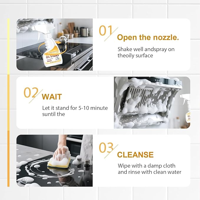 Grease Remover,Heavy Oil Stain Cleaner Kitchen,Clean Up Kitchen Oil Stains, 2025 Upgrade Cleaner Spray Degreaser Cleaner, Grease Remover for Pot, Stoves and Range Hoods (3)