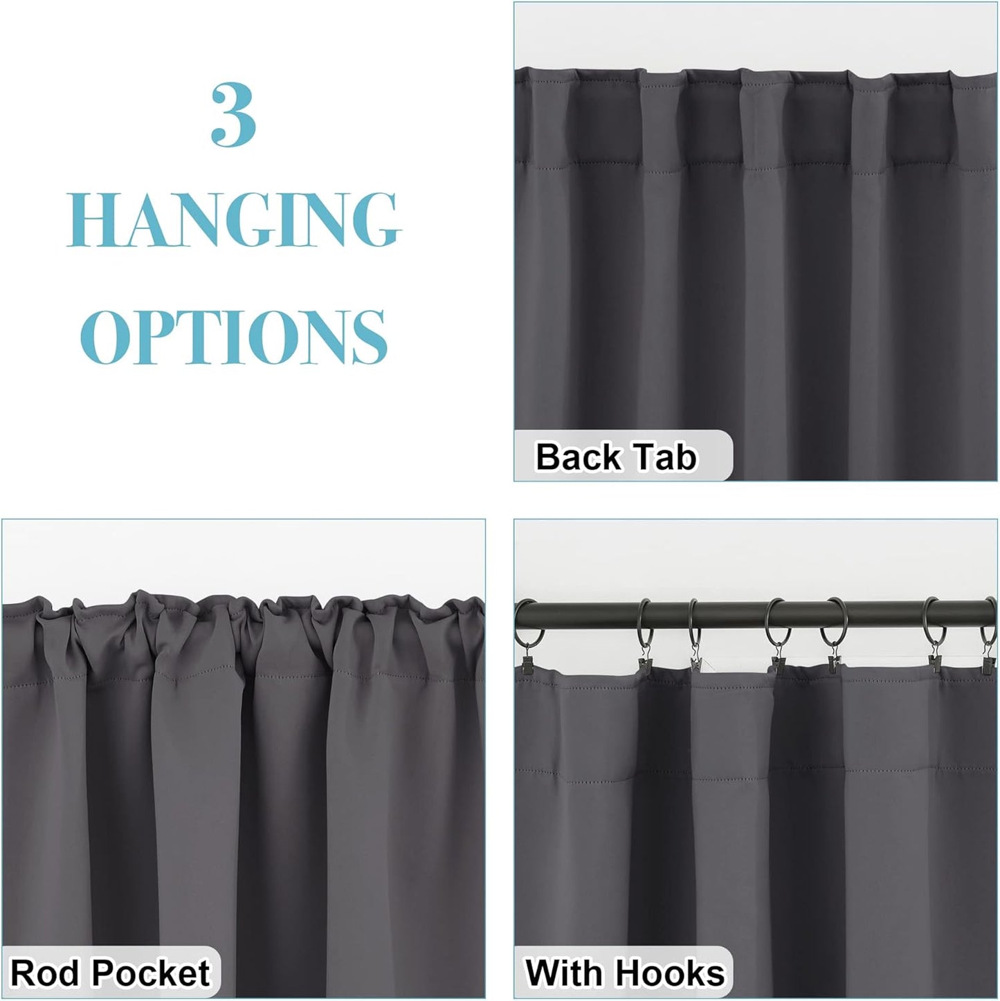 RYB HOME Bathroom Curtains Blackout - Thermal Insulating Privacy Small Window Curtains Short for Bedroom Basement Kitchen Kids Nursery Closet Cabinet, Wide 42 x Long 30 inches, 2 Panels, Grey