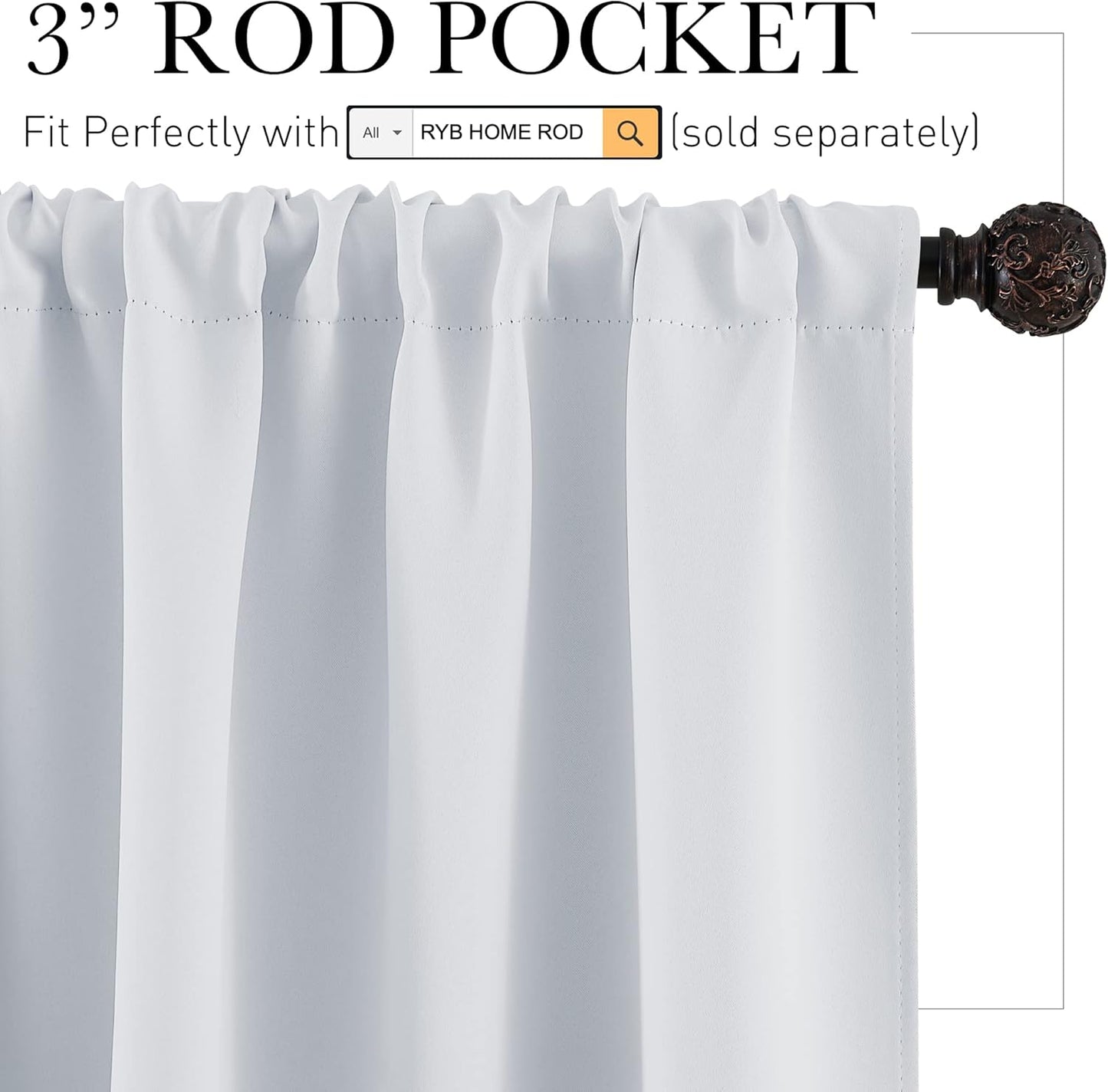 RYB HOME Small Curtains for Kitchen Window - Blackout Privacy Portable Curtain Set for Bedroom Office Bathroom Basement Garage Storage Enclosure RV Bunk, W 34 x L 30 inch, Greyish White, 2 Pcs