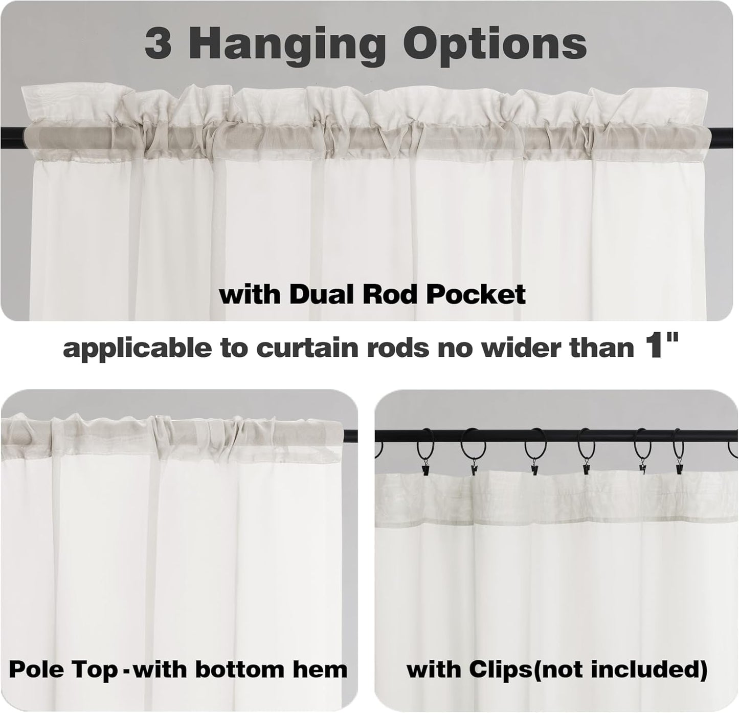 Chyhomenyc Sheer Curtains Tiers 2 Pieces Set, Light Filtering Small Curtains 24 in Length, Short Bathroom Living Room Cafe Basement Voile Window Curtains, Rod Pocket, 42W x 24L Inches, Ivory