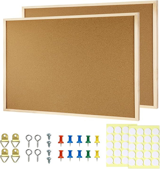 2 Pcs Cork Board, 17.7''x13.3'' Bulletin Board, Wooden Framed Corkboards for Wall, Small Cork Board, Vision Board Supplies, Prayer Board, Picture Board for Photos, Office, Home Decor, School