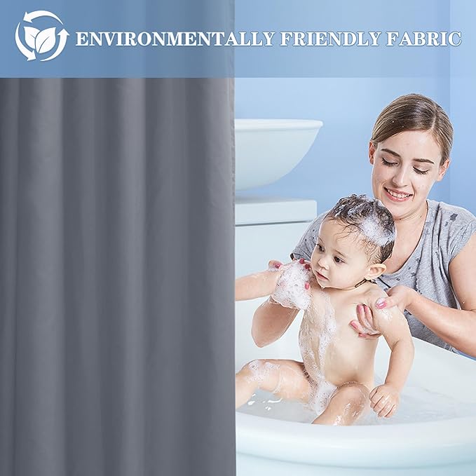 Nasitos Long Fabric Shower Curtain Liners 2 Pack - W72 x H78 - Water Resistant & Lightweight Cloth Shower Curtains for Bath Tub, Soft Hotel Quality, Machine Washable (Grey, Magnets Included)