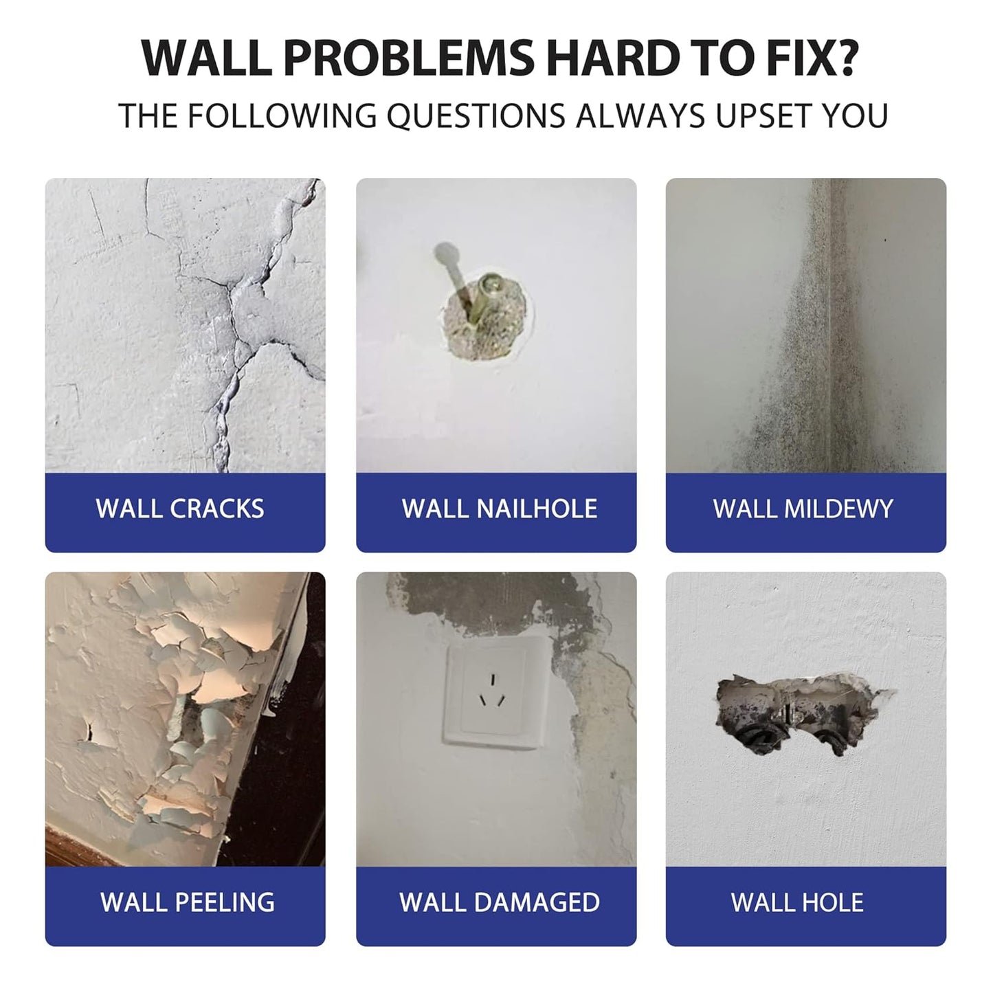Drywall Repair Kit, Spackle Wall Repair Kit, 3 Pack Wall Mending Agent Putty, Wall Repair Paste Plaster for Wall Crack/Nail Hole, Wall Hole Filler with 2inch 4inch Wall Patch