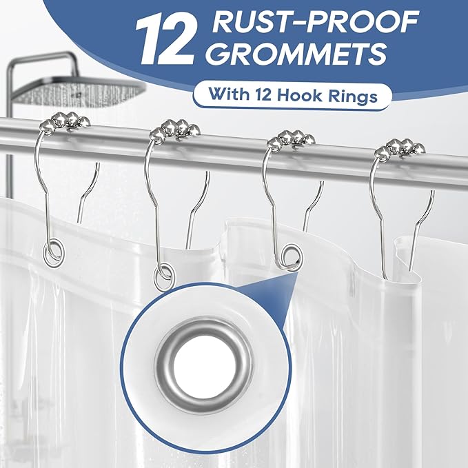 downluxe Clear Shower Curtain Liner with Hooks, PEVA Plastic Shower Liner, 72" W x 78" L Waterproof Lightweight Bathroom Curtain(12 Hooks, 1PC)