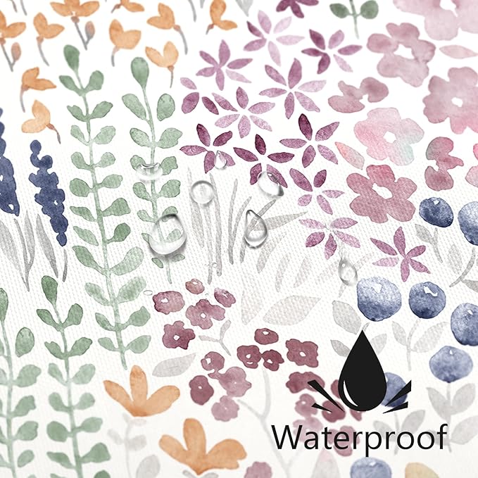 Small Stall Shower Curtain 36 x 72 Inch, Half Narrow Cute Floral Shower Curtain for Bathroom, Mauve Wildflower Boho Cottagecore Fabric Shower Curtain Set with Hooks