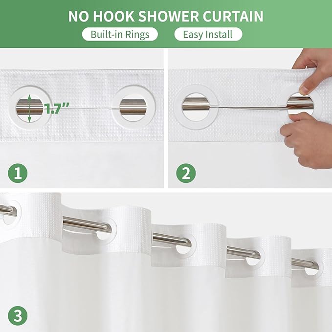 Extra Long No Hook Shower Curtain with Snap-in Fabric Liner Set,White Waffle Weave Shower Curtains for Bathroom,Hotel Luxury Decor Bathroom Curtain Set,Waterproof & Washable,71Wx86H