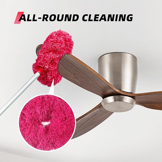 DRQ Ceiling Fan Cleaner Duster, 2 Pack Reusable Microfiber Duster with Extension Pole, 13 to 50 Inch Fan Blade Cleaner, Removable Dusters for Cleaning Walls Bookshelves Door Window Top (Rose Red)