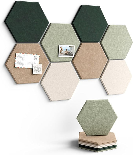 Fluxynara Hexagon Cork Board Alternative for Walls Decor-8-Pack Felt Bulletin Board Tiles,with 30 Pushpins,50 Adhesive Tabs for Office,Classrooms & Home Pin Board Felt Board-Nordic Moss