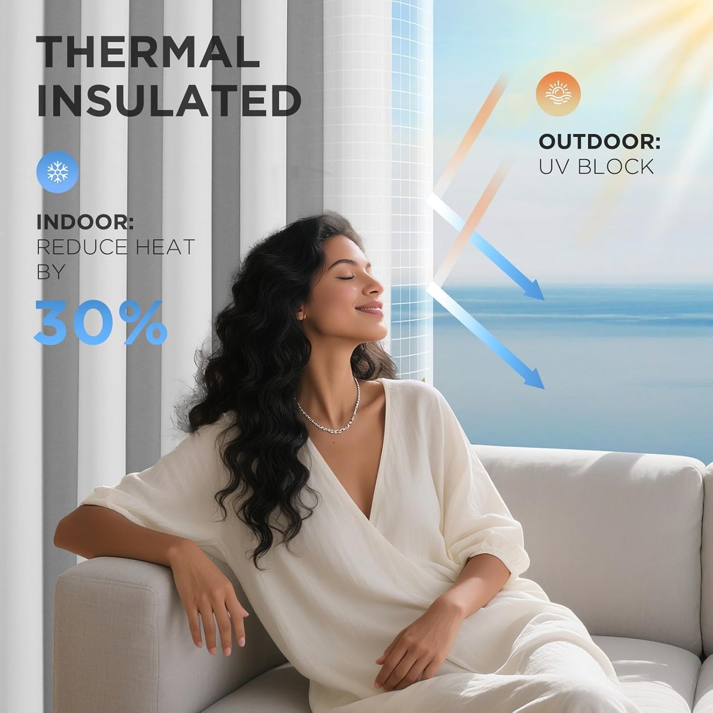 Joydeco Blackout Patio Sliding Door Curtains 90 Inches Long, Grommet Privacy Room Divider Curtains, Extra Wide Thermal Blackout Drapes for Bedroom Living Room (Greyish White 100Wx90L, 1 Panel)