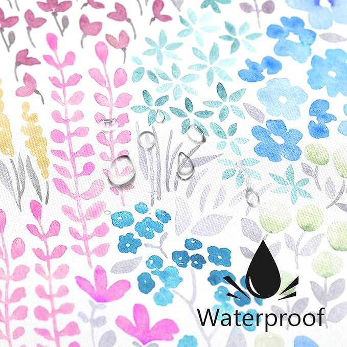 Blue Floral Shower Curtain 60x72, Pink Yellow Boho Flower Fabric Shower Curtain, Cute Funky Watercolor Wildflower Shower Curtain Set, Cottagecore Bohemian Bathroom Decor