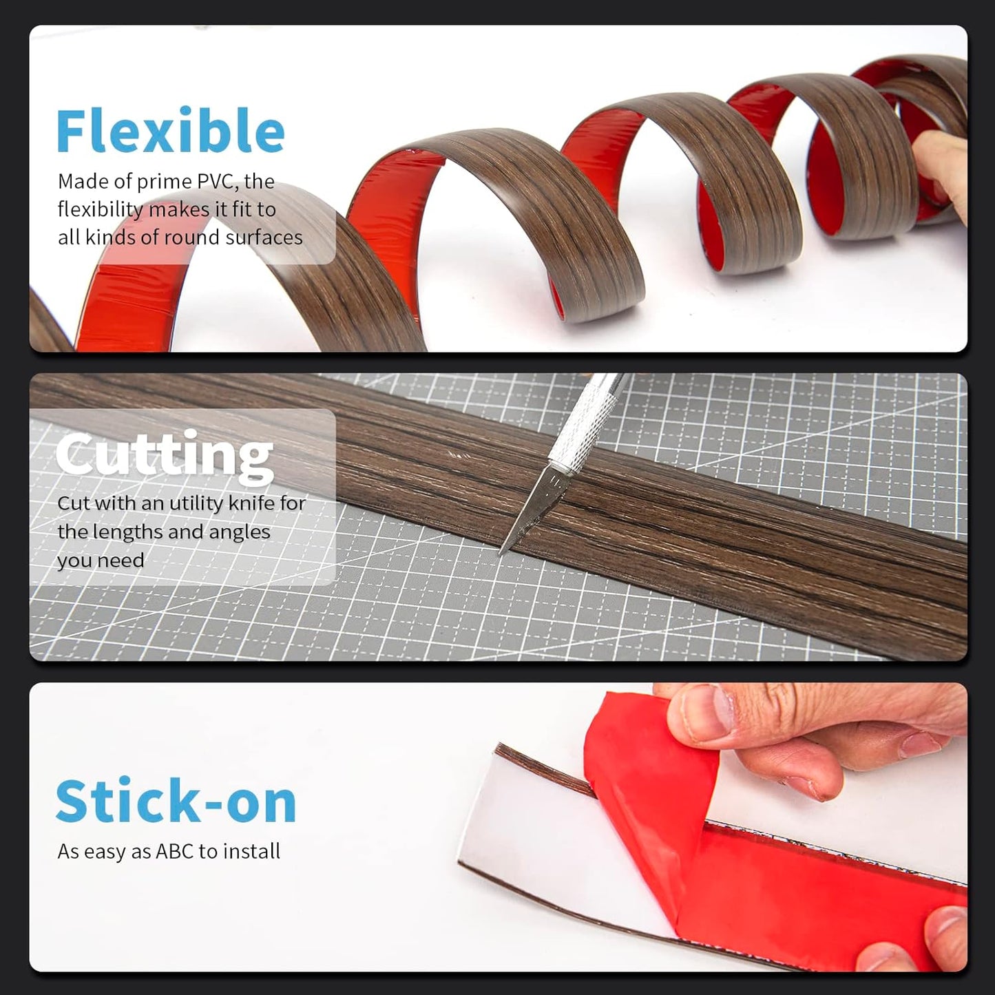 Art3d 4 FT Self Adhesive Vinyl Floor Transition Strip, Laminate Strip Flat Divider for Joining Gaps,Carpet Threshold Transition,Floor Tiles（1.57in, Brown）