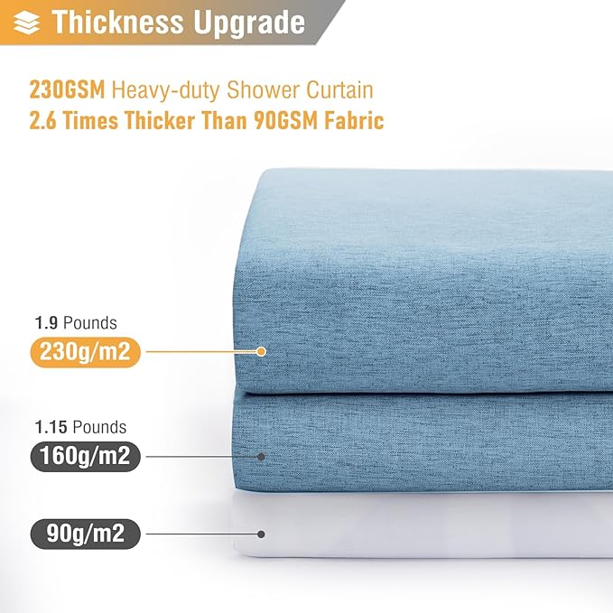 BTTN 78 Inch Long Shower Curtain - Blue Linen Textured Thick Weighted Fabric Shower Curtain Set with 12 Hooks, Tall Neutral Waterproof Polyester Shower Curtains for Bathroom - 72x78 - Moonlight Blue
