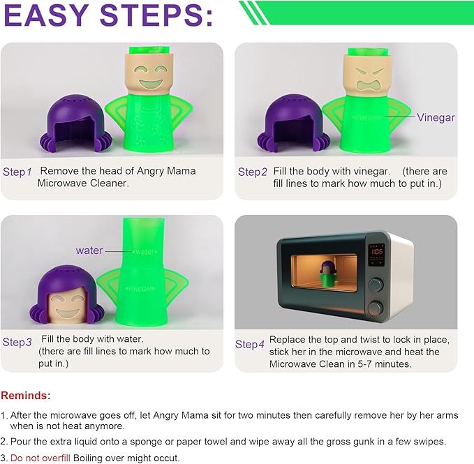 Asltw Angry or Happy Mama Microwave Cleaner, Microwave Oven Steam Cleaner, Just Add Vinegar and Water, Easily Cleans the Crud in Minutes (Green)