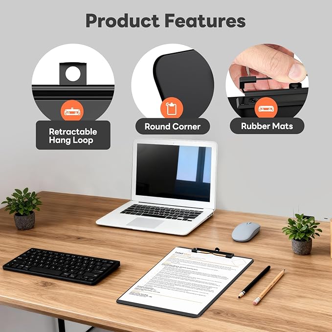 Plastic Clipboard Set of 6, 12.5 x 9'' Letter Size for Classroom, Students, Teacher, Nurse, A4 Black 8.5 x 11'' Clip Board with Low Profile Black Clip, Office & School Supplies