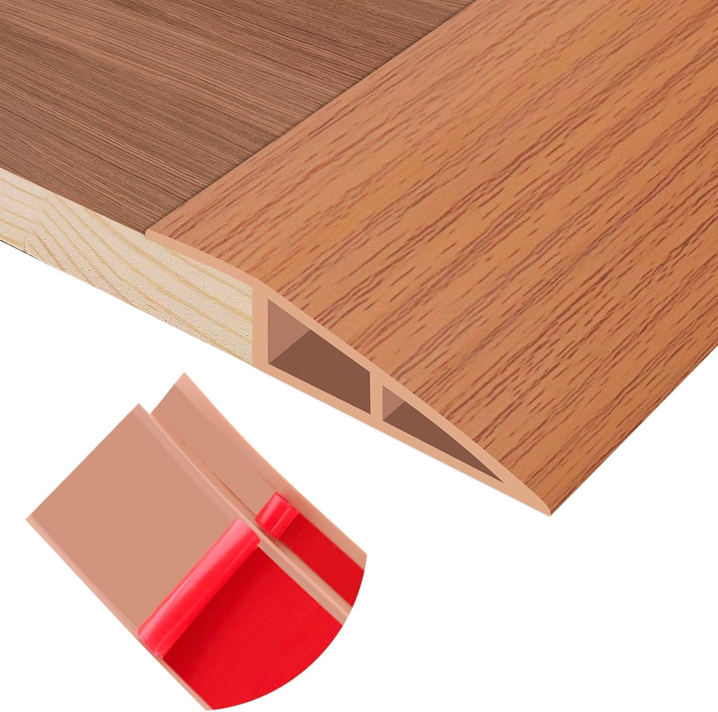 Floor Transition Strip Self Adhesive Vinyl Door Threshold for Doorways Carpet Edging Trim Overlap Edge Reducer for Laminate Floor, Carpet, Tile (Yellow Oak Grain, 3/5" to 4/5", 3.3Ft)