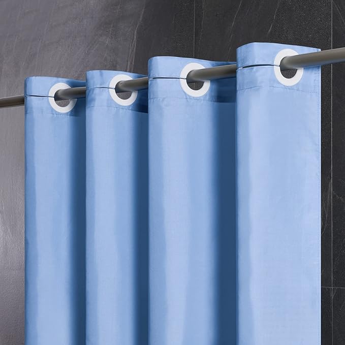 Furlinic Extra Wide Shower Curtain No Hooks Needed,Polyester Fabric Shower Curtain Liner with 12 Plastic Split Grommets,Waterproof & Machine Washable Hotel Style for Bathroom,Light Blue 96x72 inch