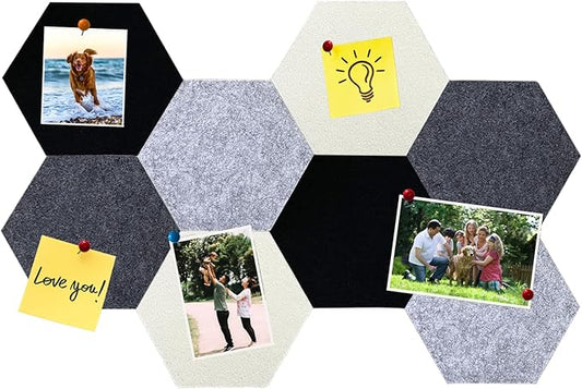 8Pcs Hexagon Felt Cork Board Tiles, Self Adhesive DIY Bulletin Board Pin Board for Office School Home Wall Decor Stickers Memos Photos Display (Gradual Grey)