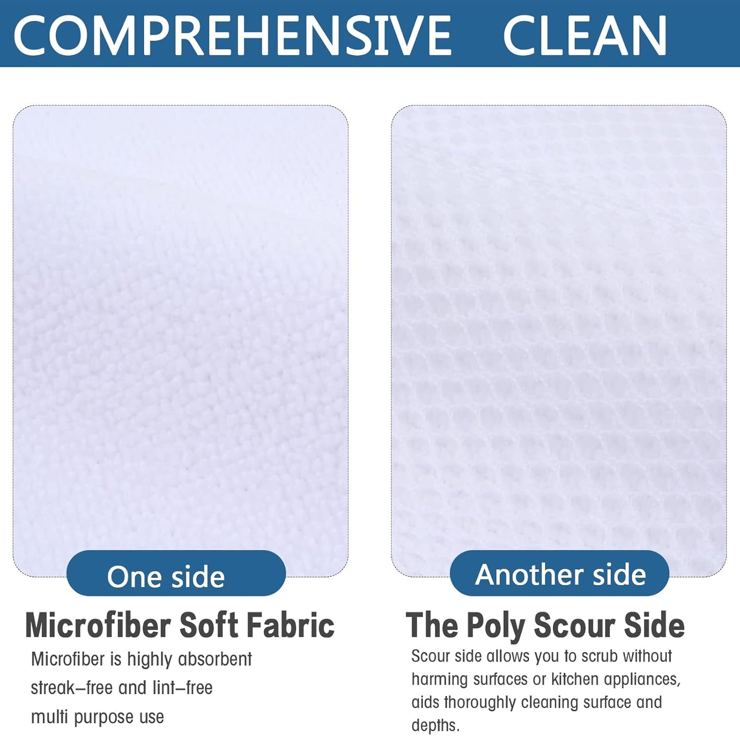 SINLAND Wholesale Microfiber Dish Cloth Best Kitchen Cloths Cleaning Cloths with Poly Scour Side 12Inchx12Inch 10 Pack White