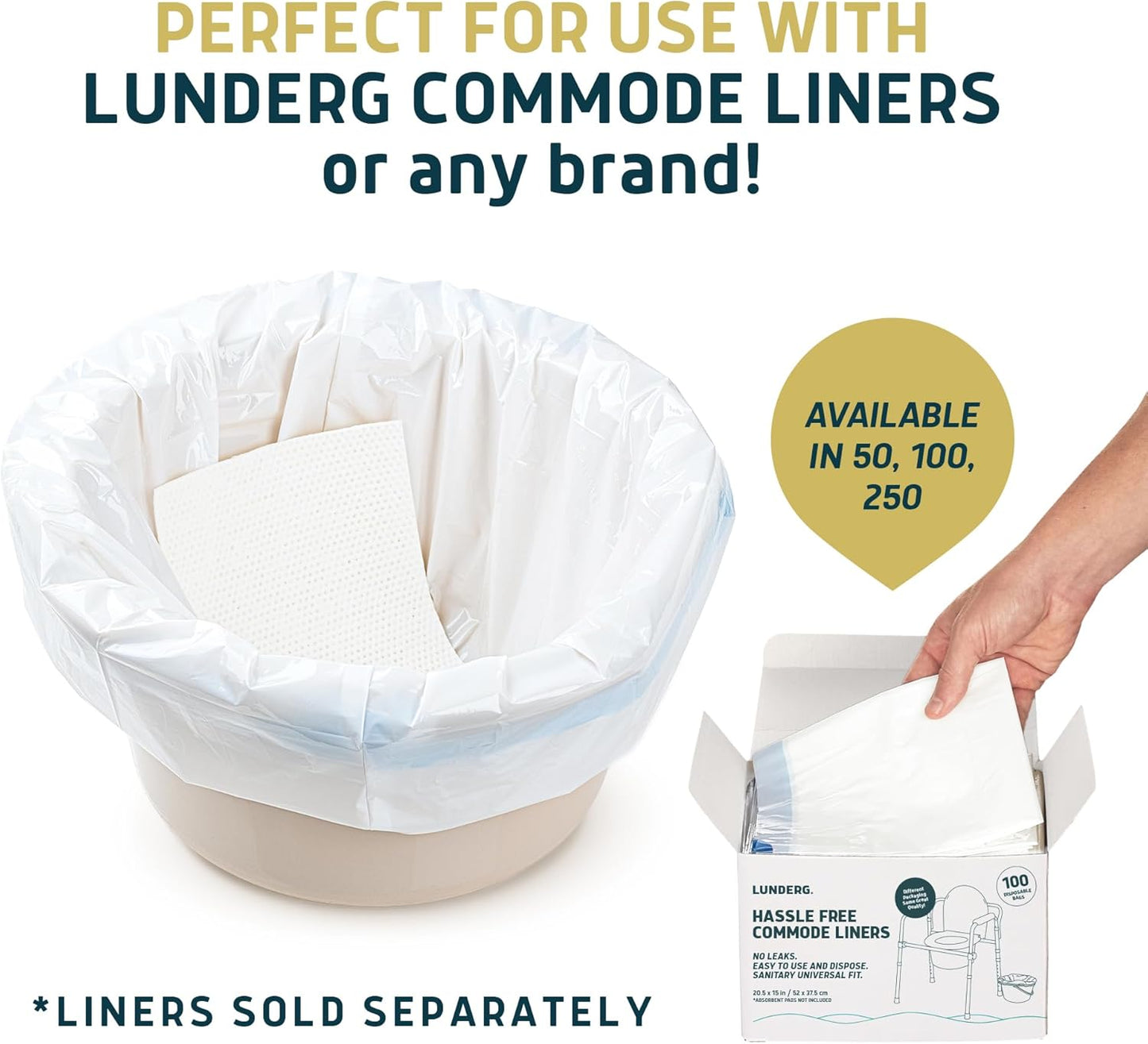 Lunderg Jasmine Scented Super Absorbent Commode Pads - Medical Grade Value Pack 100 Count - for Disposable Bedside Commode Liners, Adult Chairs, Portable Buckets & Camping Toilet Bags - Light Scent