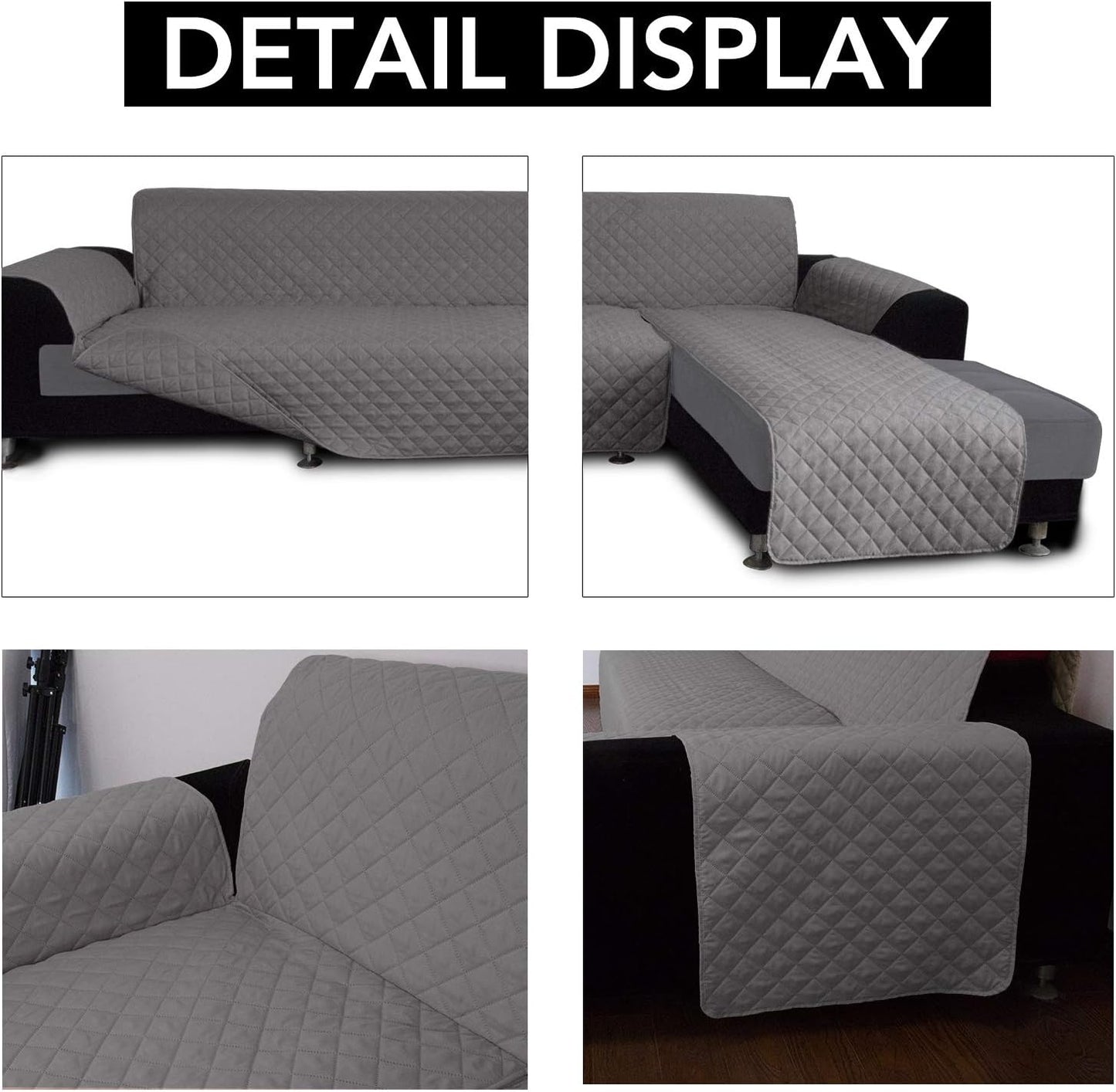 Easy-Going Sofa Slipcover L Shape Sofa Cover Sectional Couch Cover Furniture Protector Mat for Pets Dog Cat (X-Large,Gray/Gray)