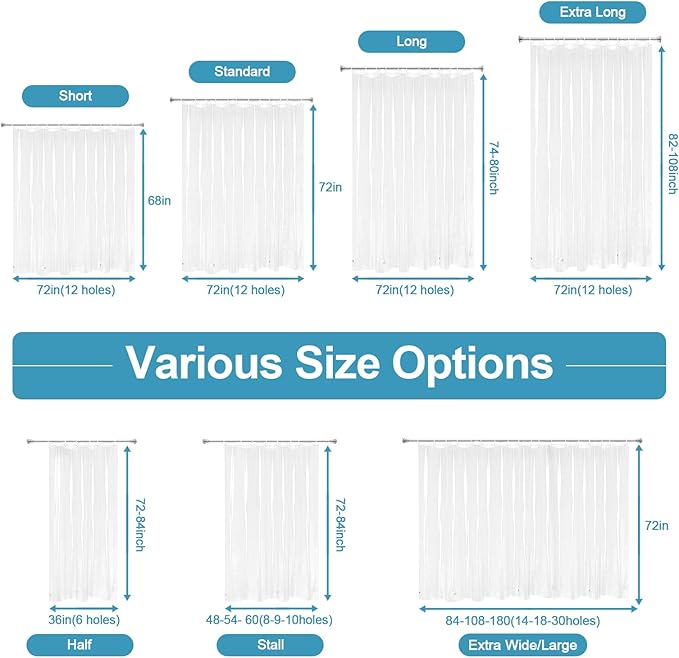 EurCross 54 x 78 inch Long Stall Shower Curtain Liner, Water-Proof 9G Premium Clear PEVA Small Plastic Shower Curtain with 5 Magnets for Bathroom, 9 Metal Grommets with Hooks