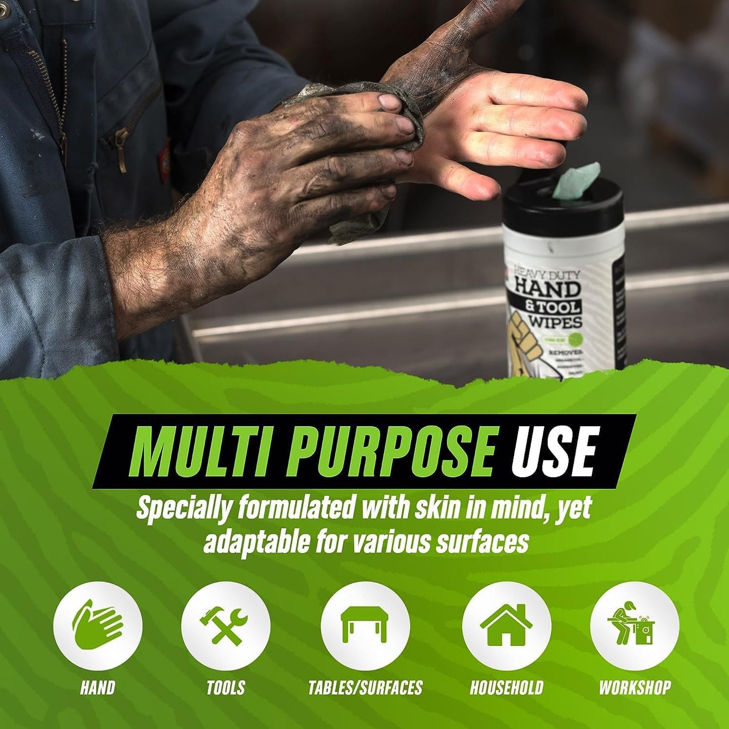 Grip Clean Heavy Duty Hand & Tool Cleaning Wipes – Waterless Hand Cleaner for Mechanics, Garage & Shop Use – Dual-Sided Grease, Oil & Paint Remover Wipes with Citrus Scent - 30ct