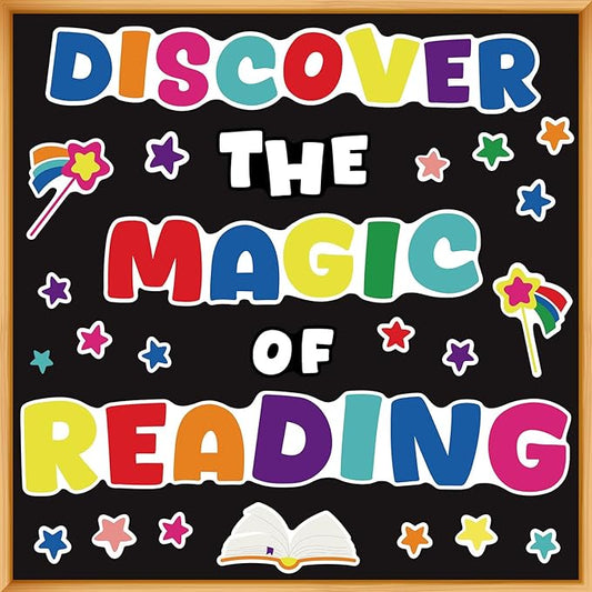 gisgfim Classroom Bulletin Board Decoration Set Wall Door Decor Colorful Reading Classroom Decorations for Kindergarten Preschool Elementary Middle School(Discover The Magic of Reading)