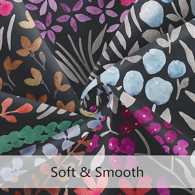 Extra Long Shower Curtain 72 x 96 Inch, Floor to Ceiling X-Long Tall Cute Floral Shower Curtain for Bathroom, Black Hot Pink Wildflower Boho Cottagecore Fabric Shower Curtain Set with Hooks