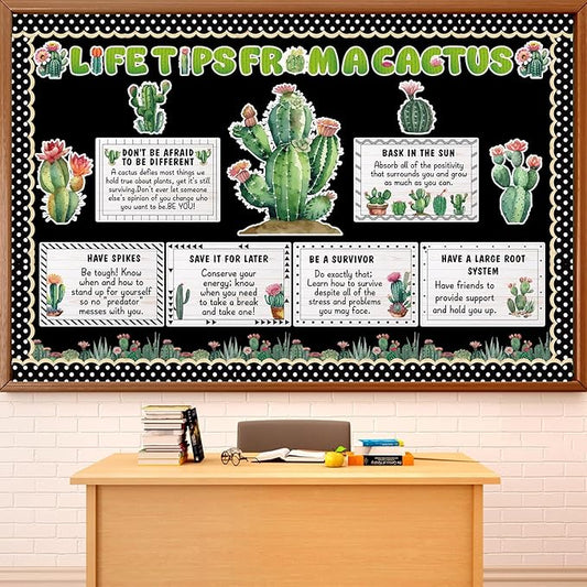 party greeting Cactus Bulletin Board Set Motivational Classroom Decorations Greenery Succulent Paper Cutouts Plant Bulletin Board Border for Back to School Wall Door Decor Class Must Have Supplies