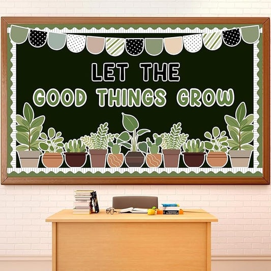 ZOiiWA Spring Potted Plant Bulletin Board Set Spring Greenery Classroom Bulletin Board Decoration Motivational Plant Cutouts Let The Good Things Grow Paper Cutouts Kit for School Home Office Decor