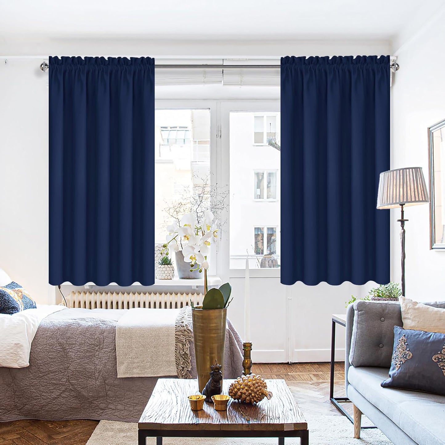 DWCN Bedroom Blackout Curtains 60 x 63 Inches Length 2 Panels Set, Solid Thermal Insulated Energy Saving Window Treatment Drapes, Rod Pocket Curtains for Kids Boys Room (W60 x L63 Inch, Navy Blue)