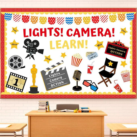 70Pcs Movie Night Bulletin Board Decorations Set, Welcome Back to School Classroom Decorations Kit Movie Theme Cutouts Decor for Classroom Home Office Chalkboard Wall Window Door